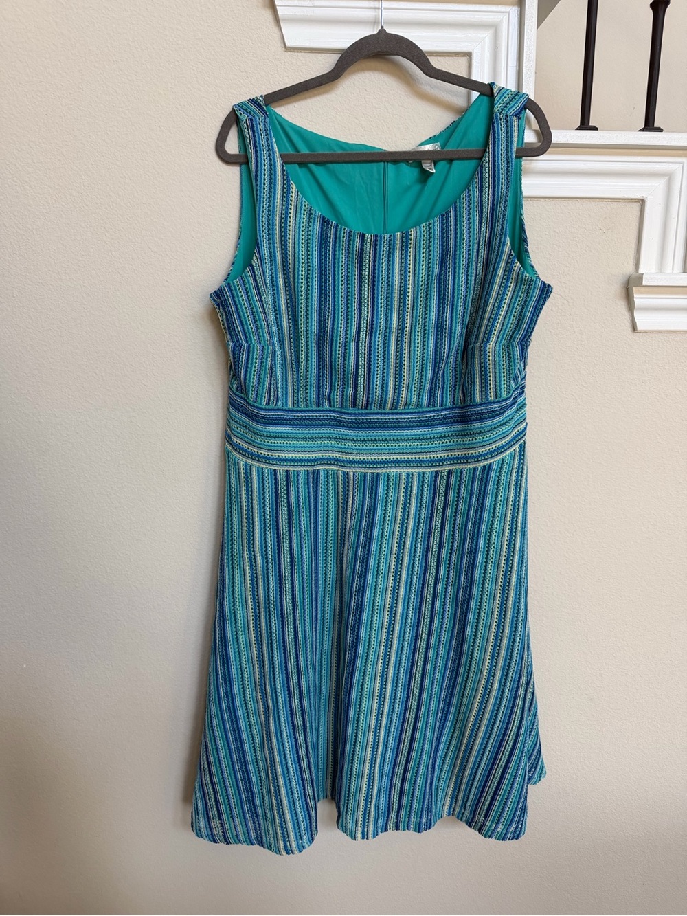 Dress Barn Striped Teal Blue & Turquoise Sleeveless Dress